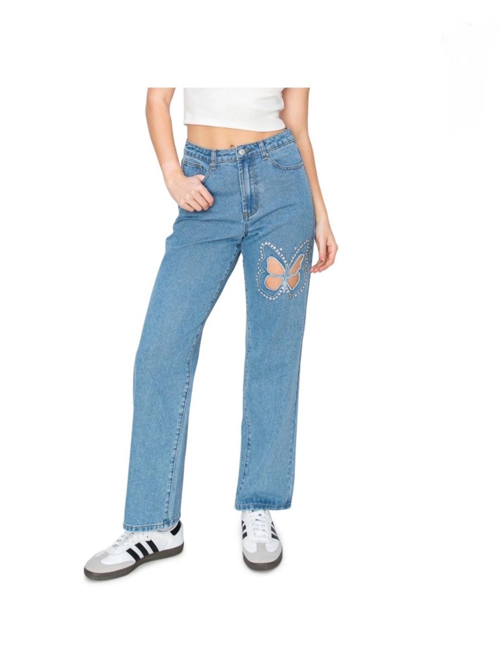 🔥NWT Light Blue Straight-Leg Jeans with Butterfly Cutout- Size 26, 27, 28 and 29